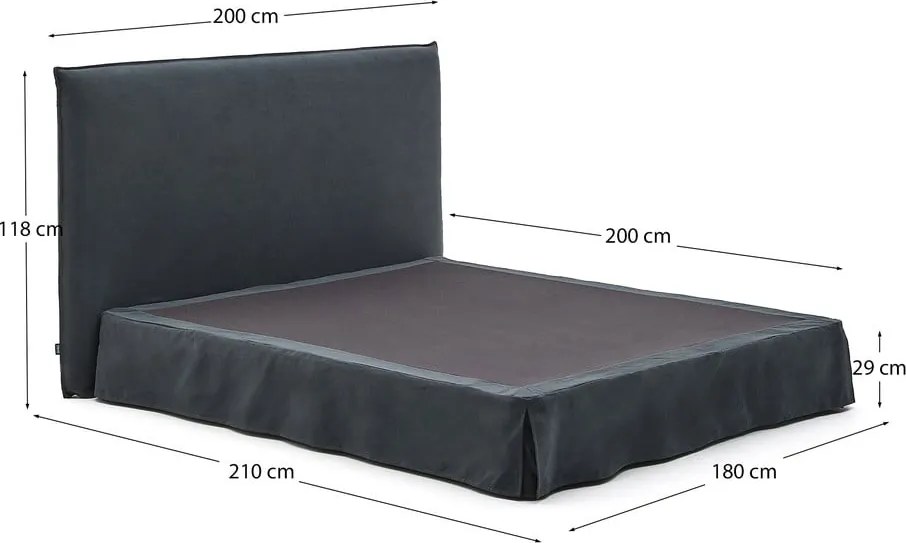 Antracitová čalúnená dvojlôžková posteľ 180x200 cm Jaira – Kave Home