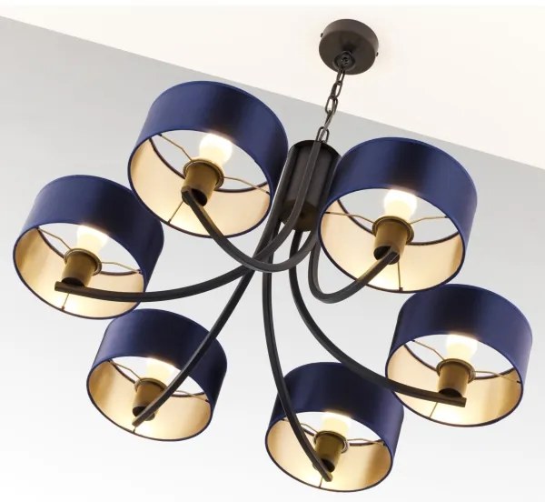 Jupiter 2102 - Luster na reťazi ARTHUR 6xE27/15W/230V modrá/čierna