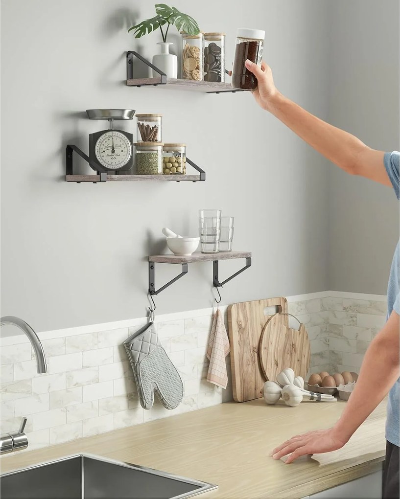 Nástenná polica, sada 3 kusov, šedo-čierna