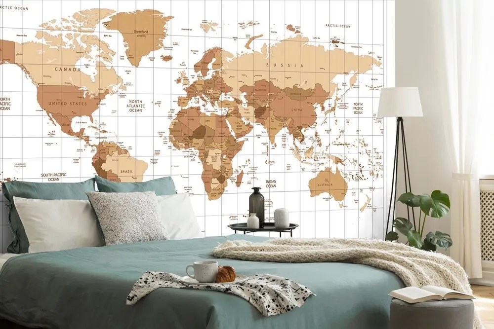 Tapeta béžová mapa sveta na svetlom pozadí - 225x150