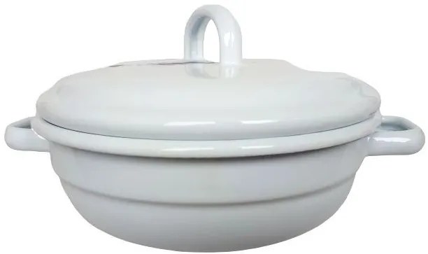 Biela smaltovaná misa s pokrievkou White blue - Ø 16*8cm