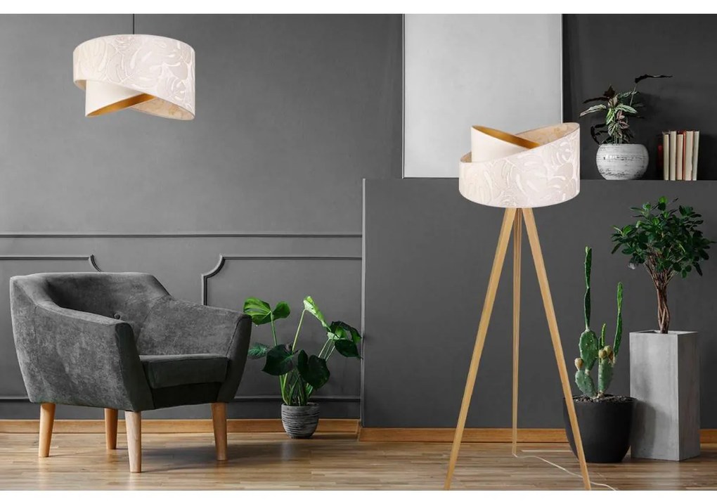 Stojacia lampa Werona 7, 1x krémové textilné tienidlo so vzorom, g, n