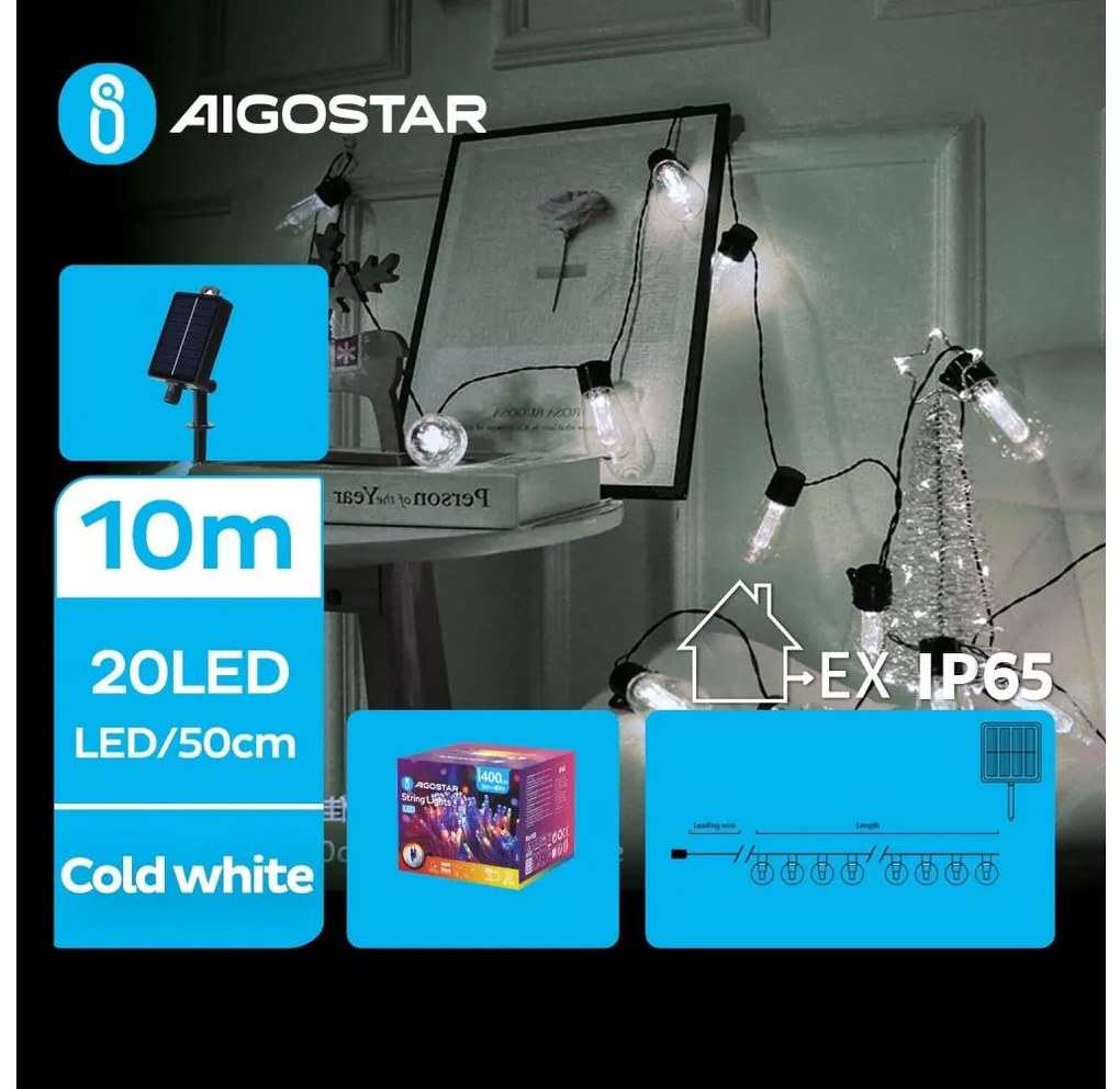 Aigostar - LED Solárna vianočná reťaz 20xLED/8 funkcií 11,5m IP65 studená biela