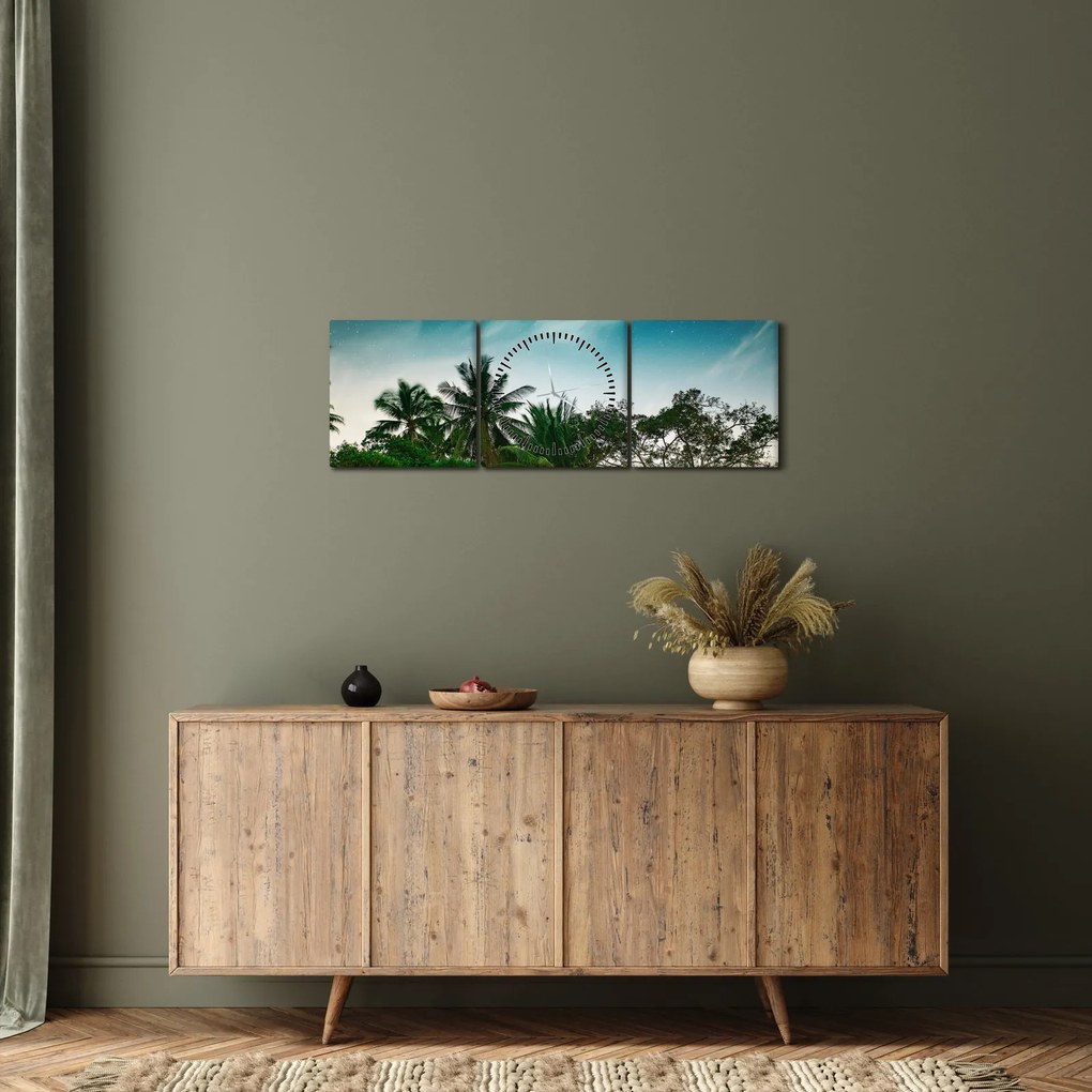 Obraz - palmy (s hodinami) (90x30 cm)