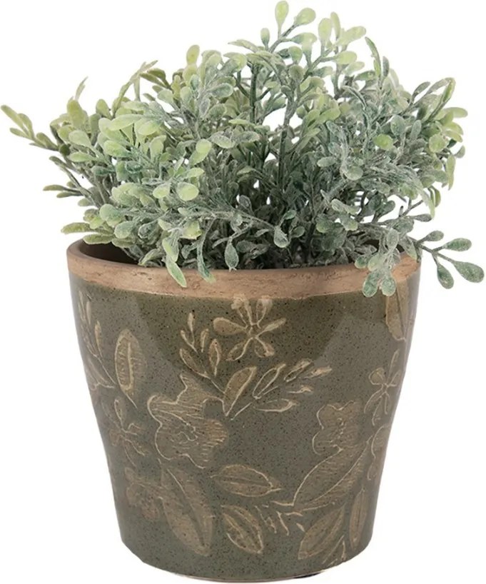 Zelený keramický obal na kvetináč s kvetmi Timothée M - Ø 12*10 cm