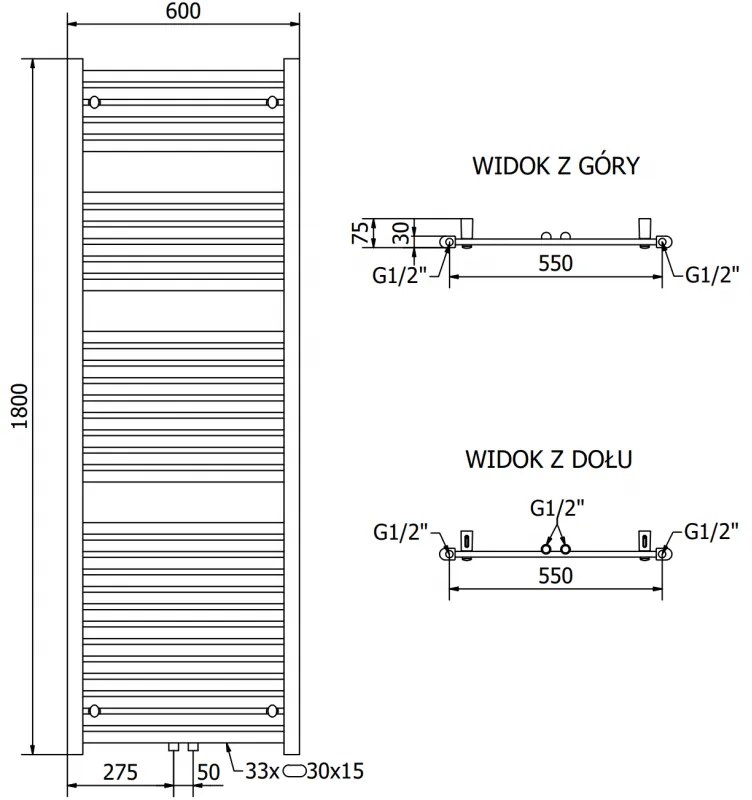 Mexen Hades, elektrické vykurovacie teleso 1800 x 600 mm, 900 W, zlatá lesklá, W104-1800-600-2900-50