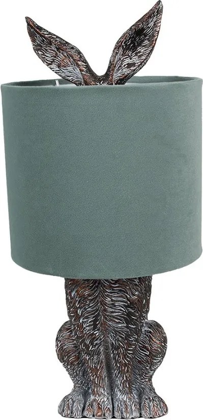 Šedá stolná lampa králik so zeleným tienidlom Rabbi - Ø 20*43 cm