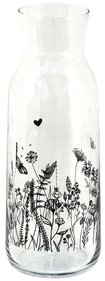 Sklenená karafa s kvetinami Flora And Fauna - Ø 9*25 cm / 1000 ml