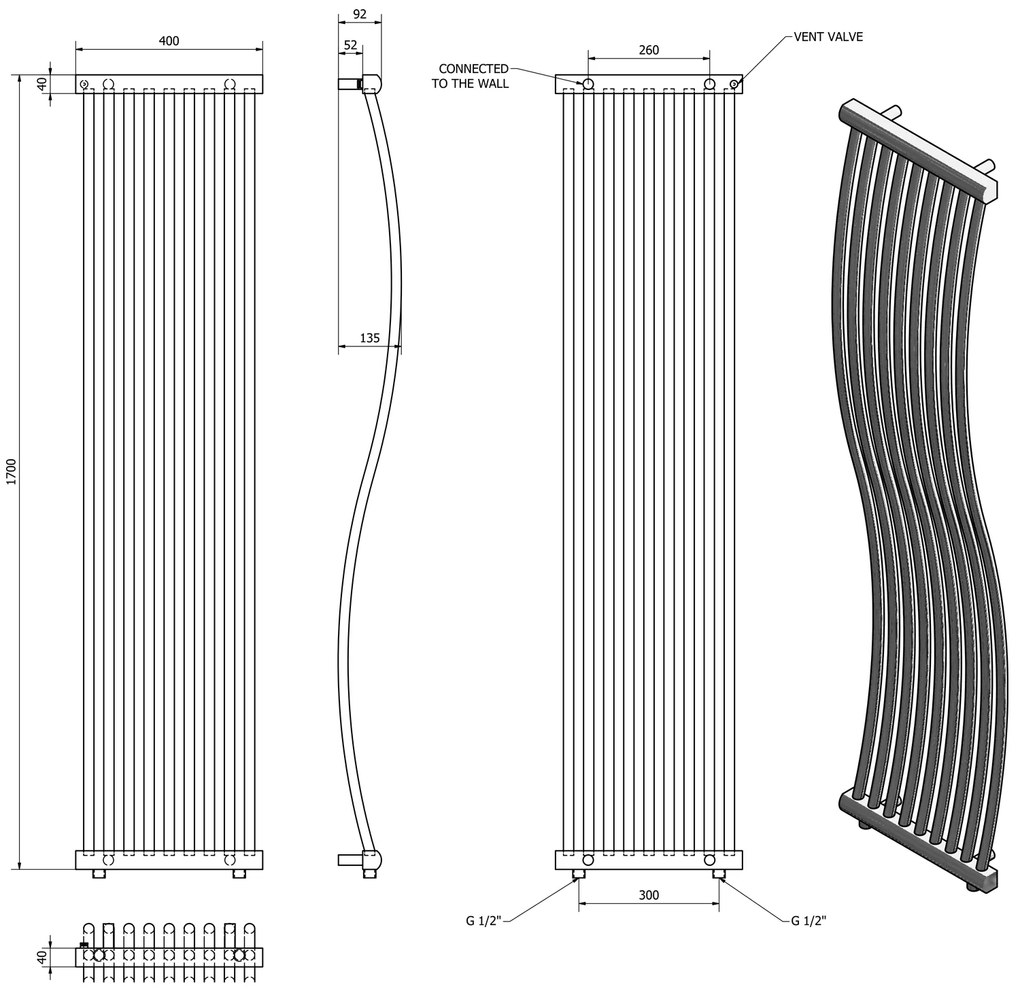 Sapho Sapho, ONDA vykurovacie teleso 400x1700mm, 425W, chróm, 1801-05