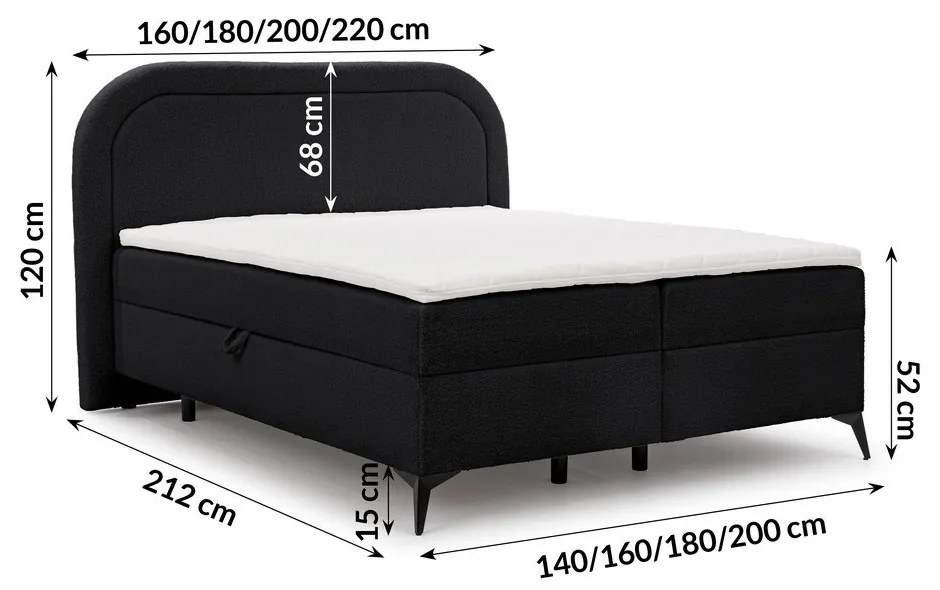 Čierna boxspring posteľ s úložným priestorom 180x200 cm Ornes – Ropez