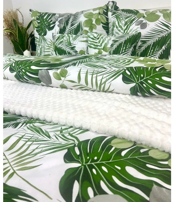 Obliečky Maurícius 200x220 / 2×70x90 cm – 100% bavlna, tropický vzor s palmami a monsterou, zips