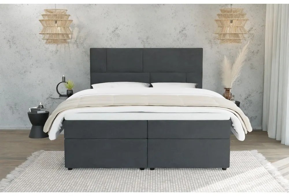 Tmavosivá boxspring posteľ s úložným priestorom 140x200 cm Lola – Ropez