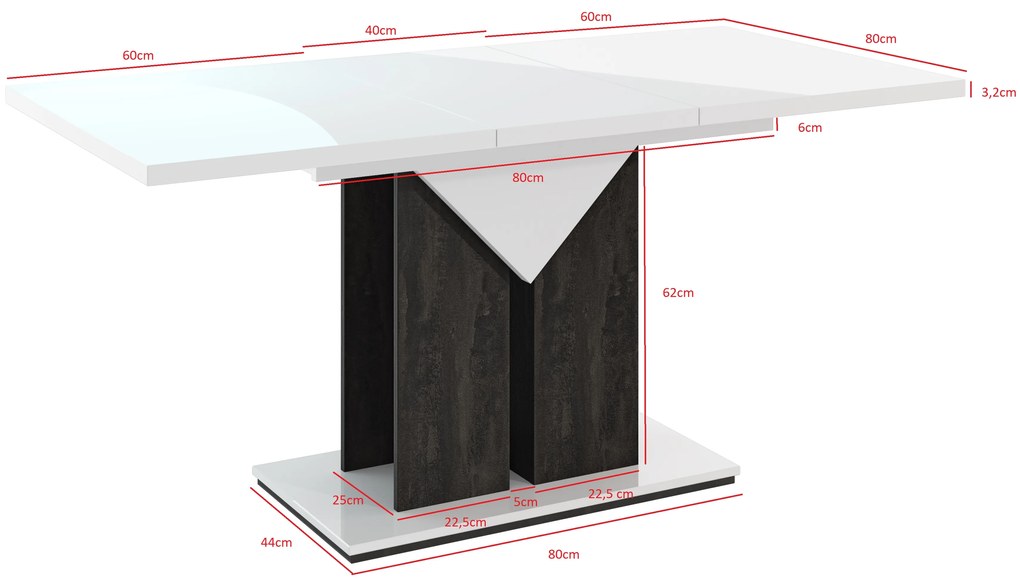 Jedálenský stôl Tarni (lesk biely + tmavosivá) (pre 4 až 6 osôb). Vlastná spoľahlivá doprava až k Vám domov. 1055253