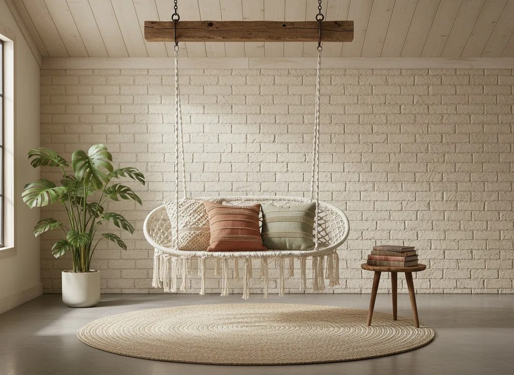 GARDEN LINE Dvojité závesné kreslo – hojdačka – béžové HAM5146