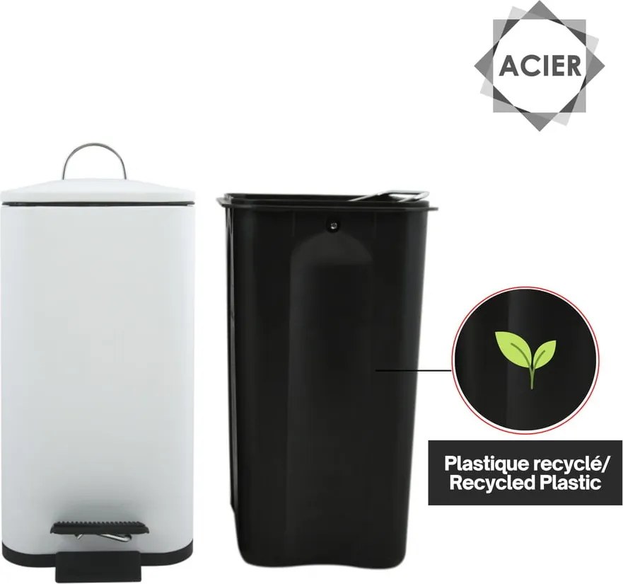 Matne biely nášľapný oceľový odpadkový kôš 5 l Erik – Spirella