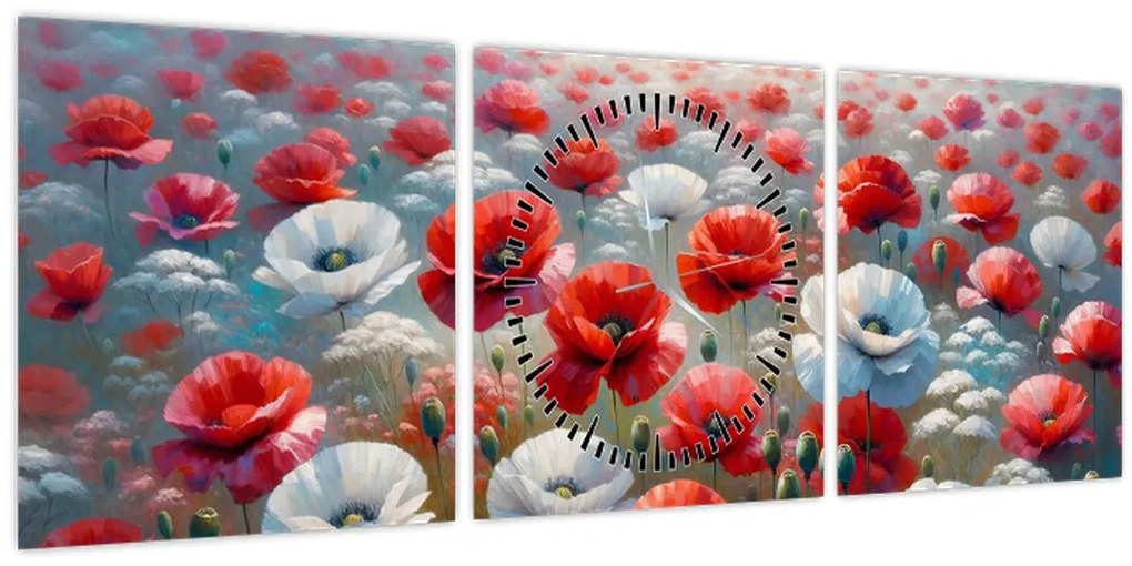 Obraz - Pole vlčích makov (s hodinami) (90x30 cm)