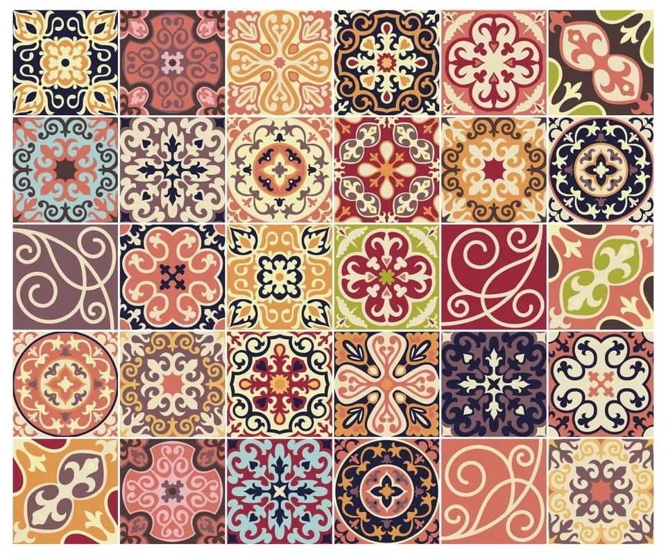 Sada 30 dekoratívnych samolepiek na stenu Ambiance La Valette, 15 × 15 cm