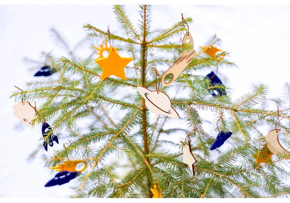 Súprava 8 žlto-modrých filcových vianočných dekorácií Spira Medium