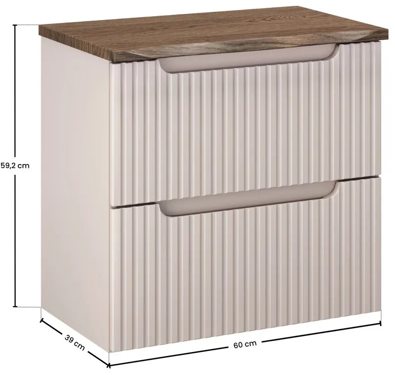 Závěsná skříňka pod umyvadlo Nova Cashmere Nature s deskou 60 cm kašmírová/dub casella