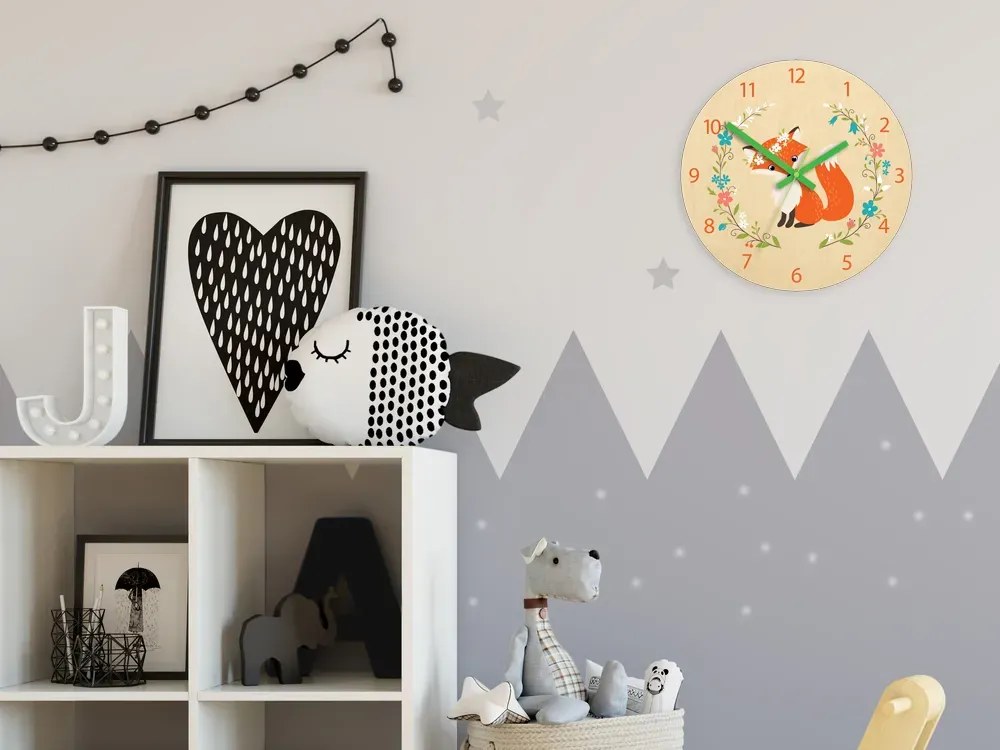 Detské nástenné hodiny Ami Líška s kvetmi 30 cm viacfarebné