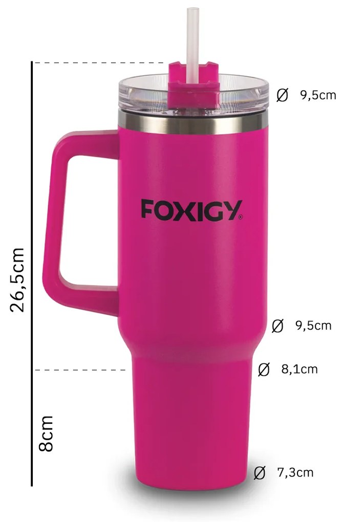 Foxigy Termohrnček do auta so slamkou 1200 ml Fuchsia