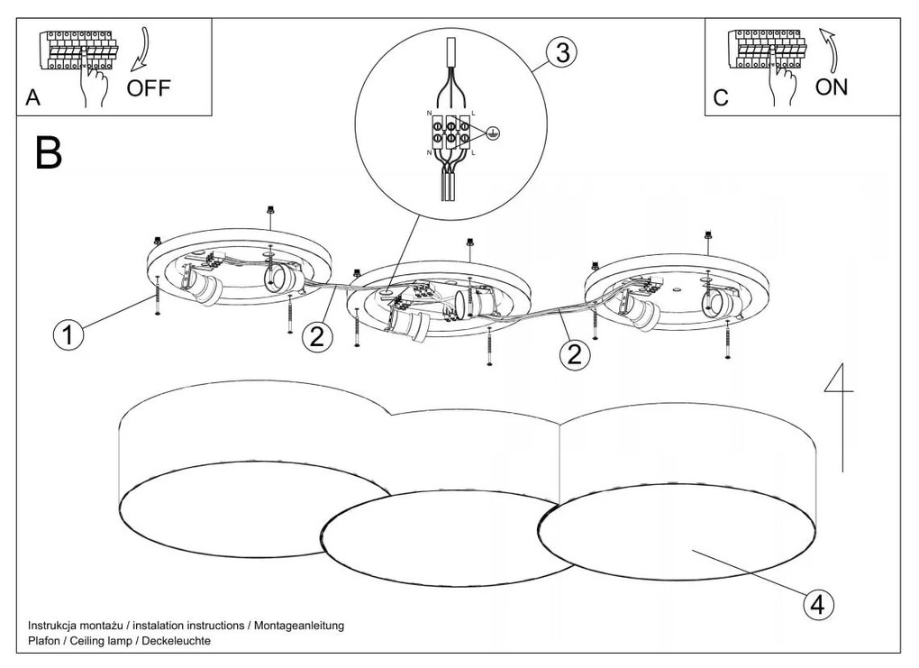 Stropné svietidlo Circle, 3x biele plastové tienidlo, (biely plast)