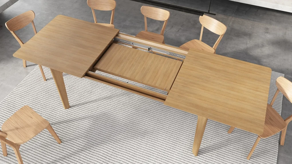 BARI Dub prírodný 180x90 cm (+2 vložky 45 cm) - DREVENÝ STÔL V JAPANDI/ŠKANDINÁVSKOM ŠTÝLE, ROZKLADACÍ DO 270 cm!