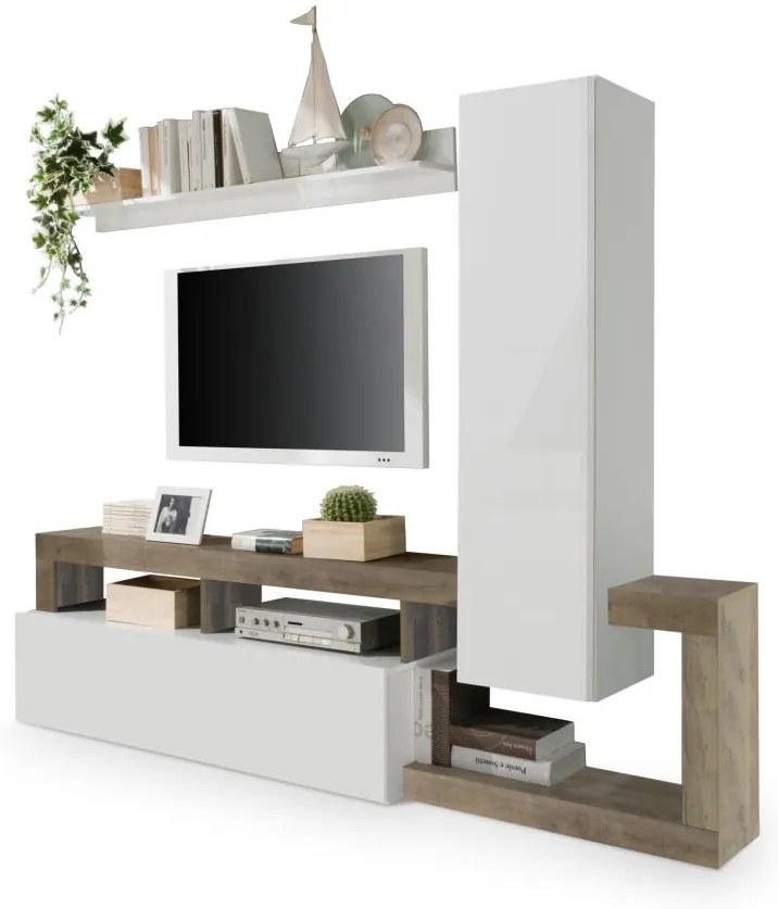 Obývacia stena LENOR biela/hnedá