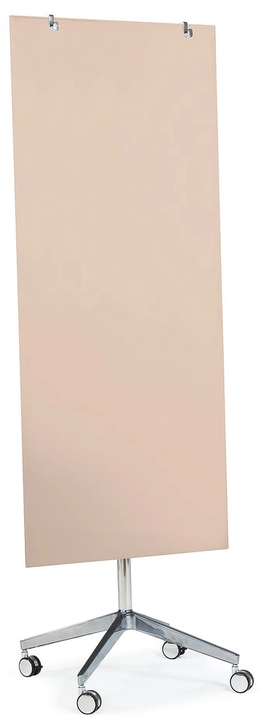Mobilná sklenená magnetická tabuľa STELLA, 650x1575 mm, pastelová ružová