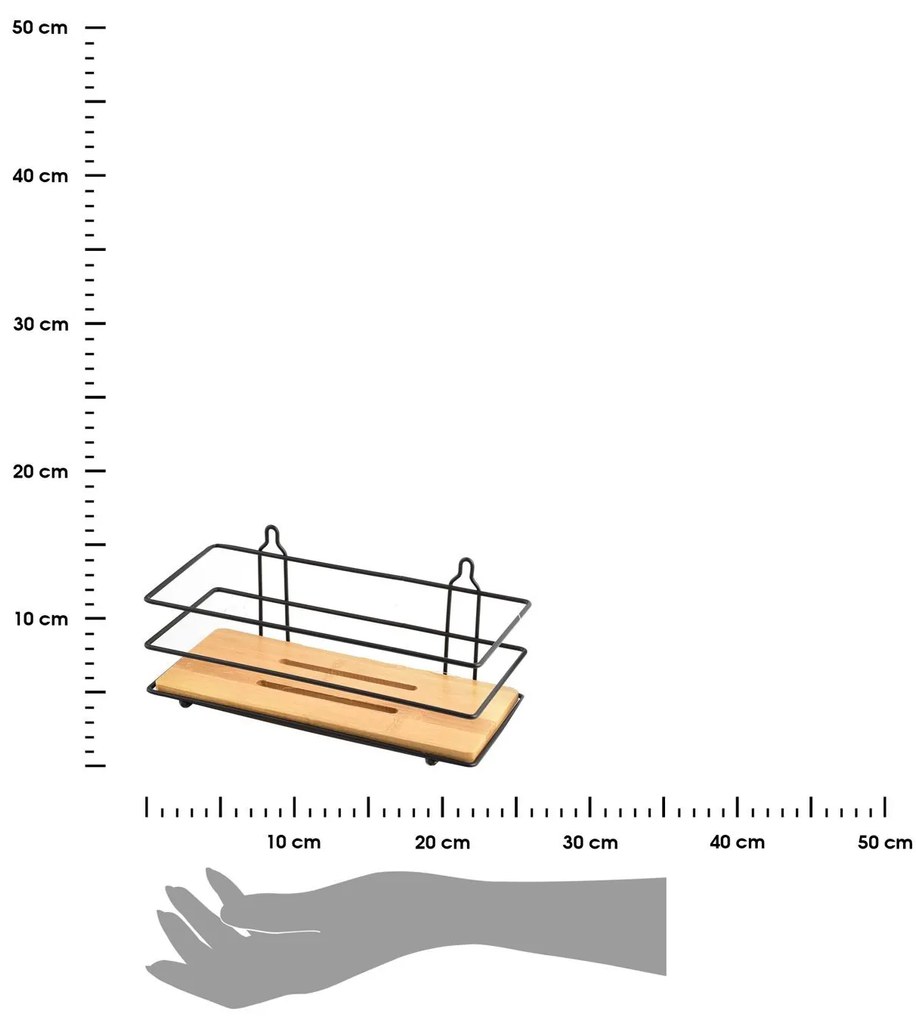Polička do kúpeľne Carl Bamboo 1, čierna/s drevenými prvkami