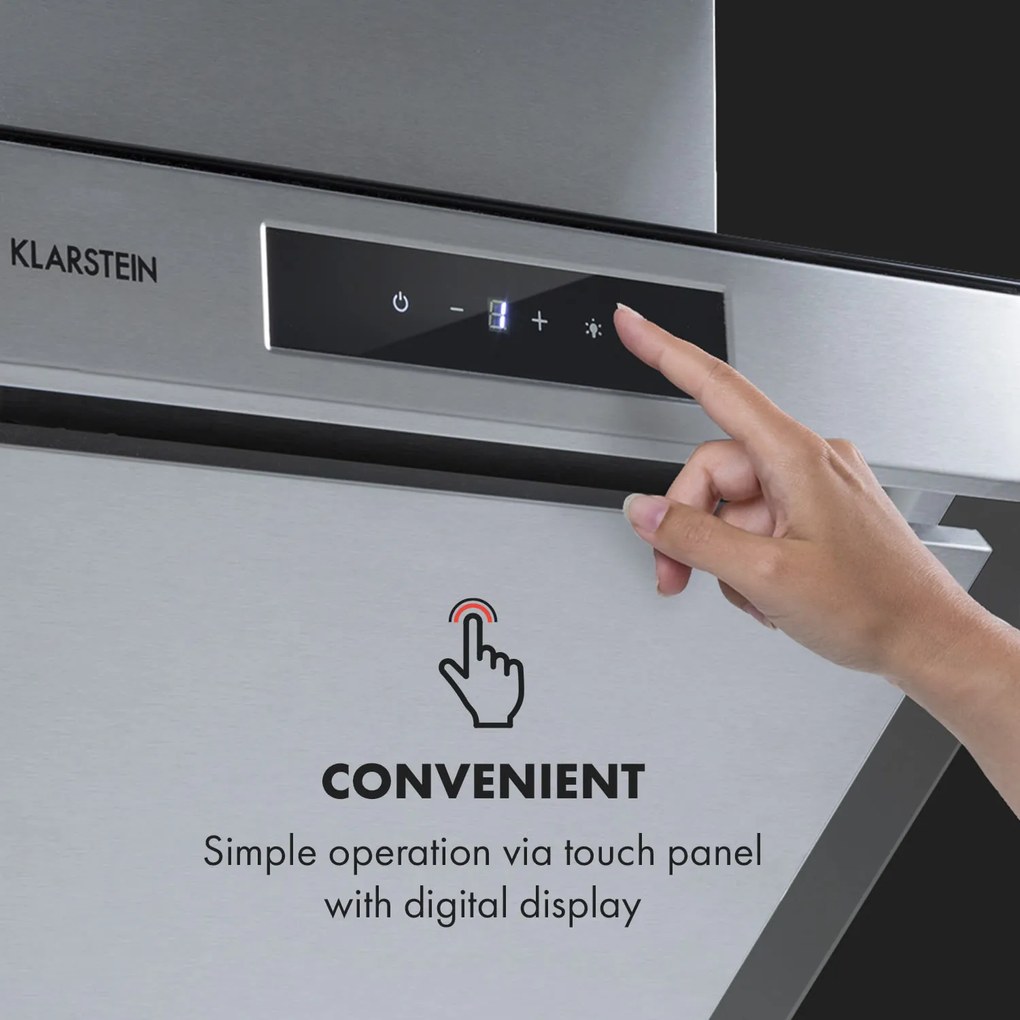 Klarstein Balzac Silent 60, digestor, 60 cm, nástenný, 604 m³/h, A, dotykové ovládanie, nehrdzavejúca oceľ