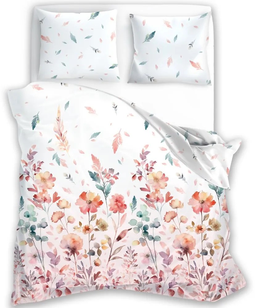 Saténové posteľné obliečky Milagro Verde - motív Lúčne kvety - 100% bavlna - 70 x 90 cm + 140 x 200 cm