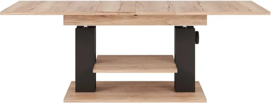 Výškově nastavitelný rozkládací konferenční stolek Moduvo 120/170 cm dub Halifax/černý