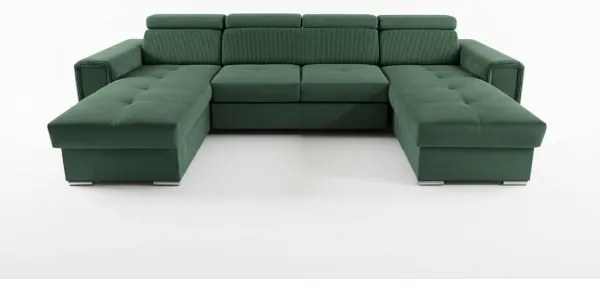 Rozkladacia sedacia súprava SALVADA do U so zeleným poťahom a úložným priestorom