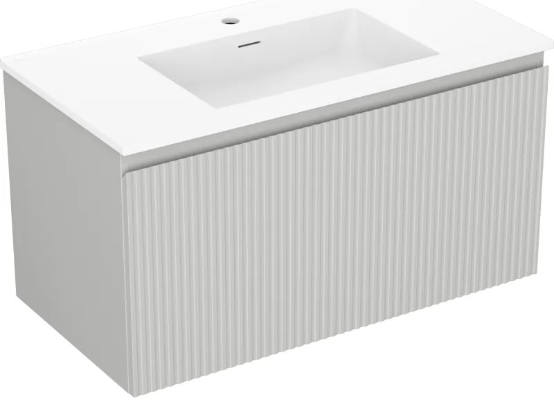 Mexen Rivel, kúpeľňová skrinka 90 cm s umývadlom Otis, 1 zásuvka, drážkovaná, sivá matná/biela, 91A20-09047-1-BF62-W18M01