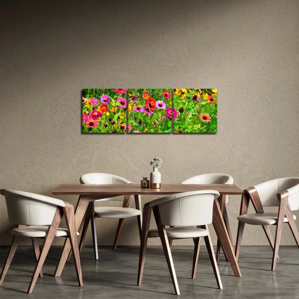 Obraz lúčnych kvetov (s hodinami) (90x30 cm)