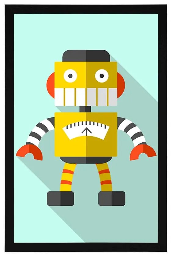 Plagát žltý robot na modrom pozadí - 30x45 black