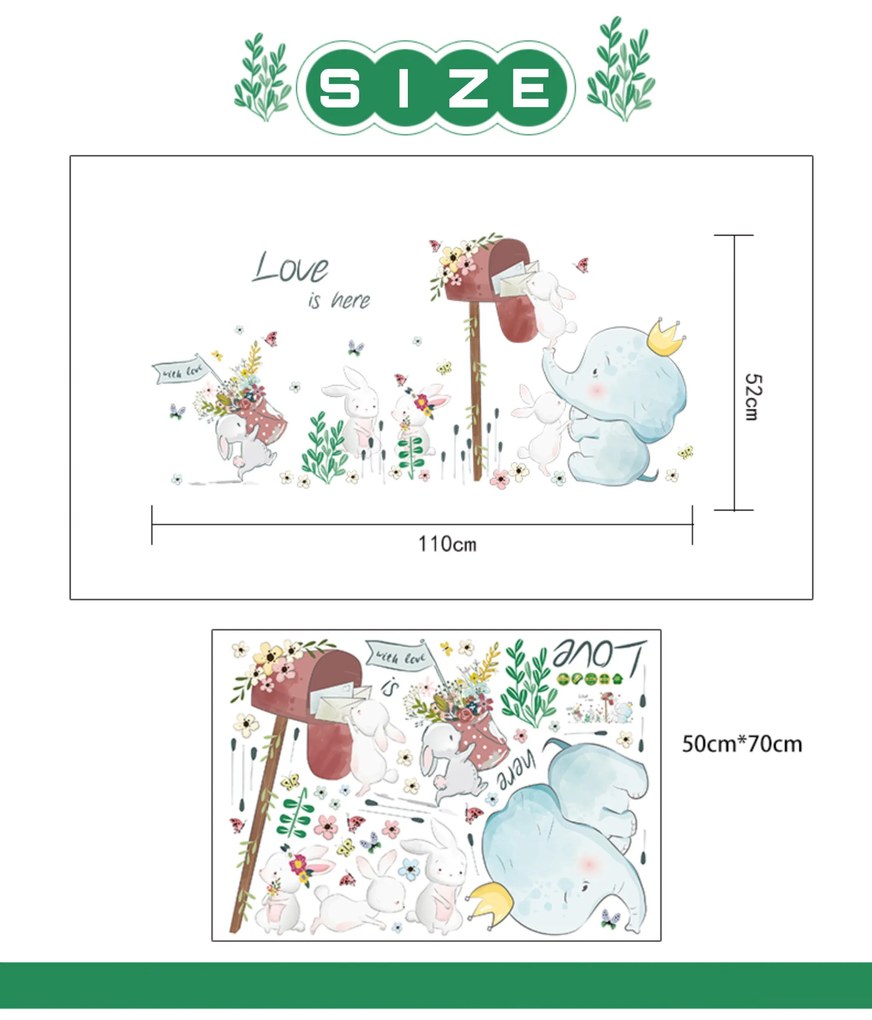 Samolepka na stenu "Sloník so zajačikmi" 52x110 cm