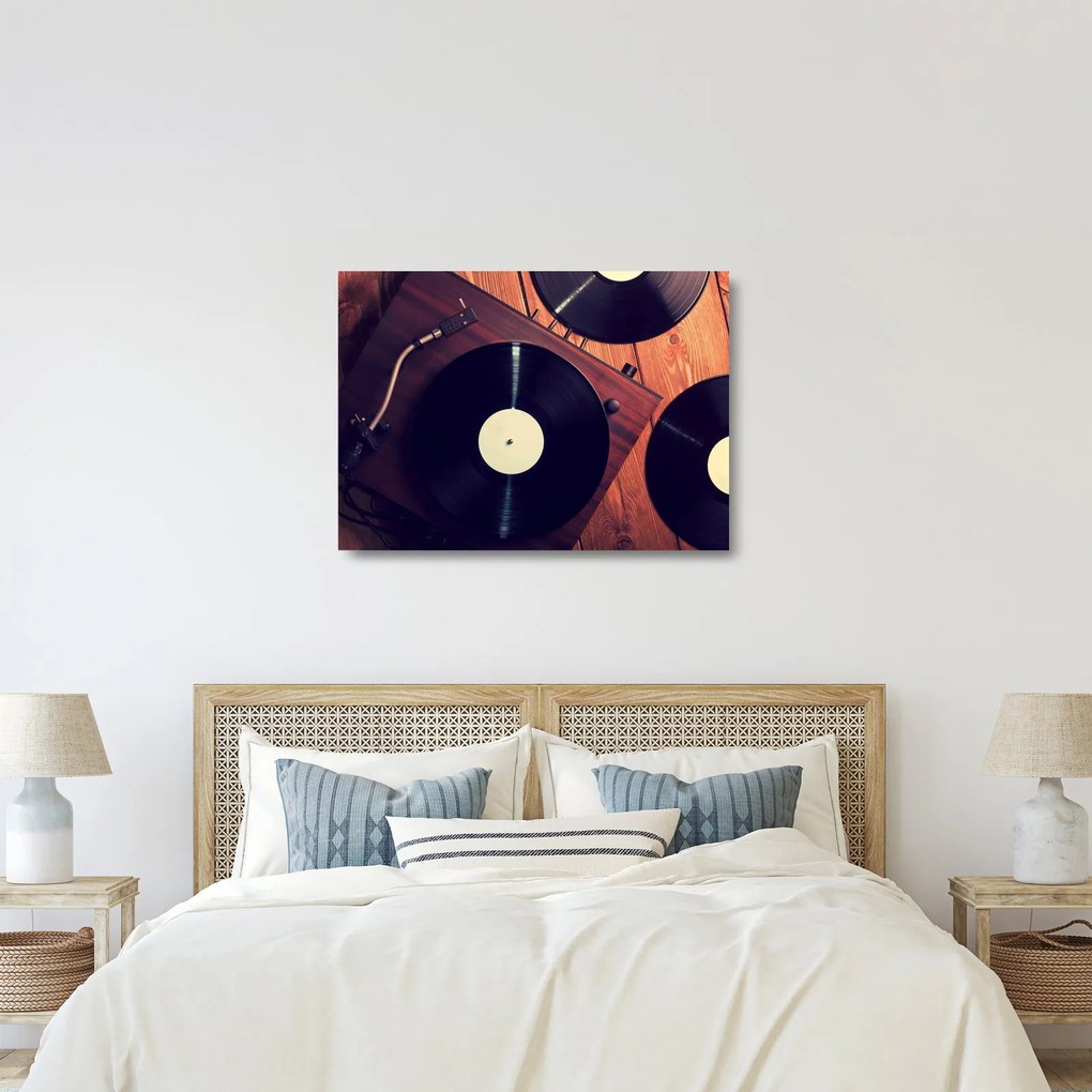 Sklenený obraz gramofónových dosiek (70x50 cm)