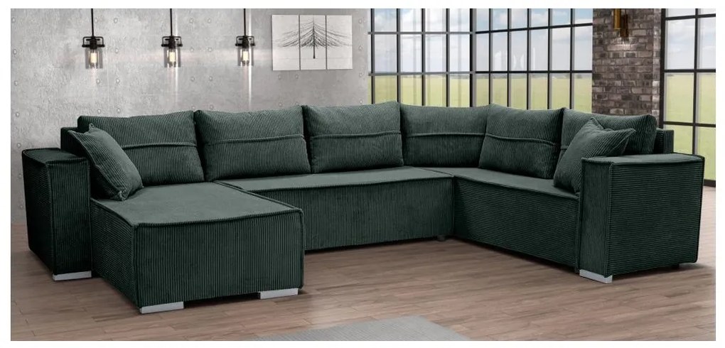 Univerzálna rohová rozkladacia sedacia súprava do U LONDON zelená