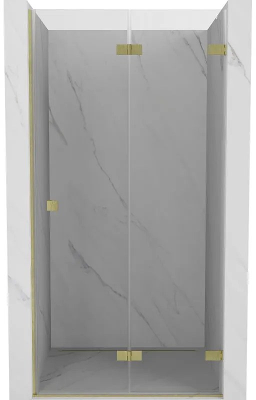 Mexen, Mexen Lunar-F pravé sklápacie sprchové dvere 85 cm, transparentné, brúsené zlaté - 836-085-000-55-00-P