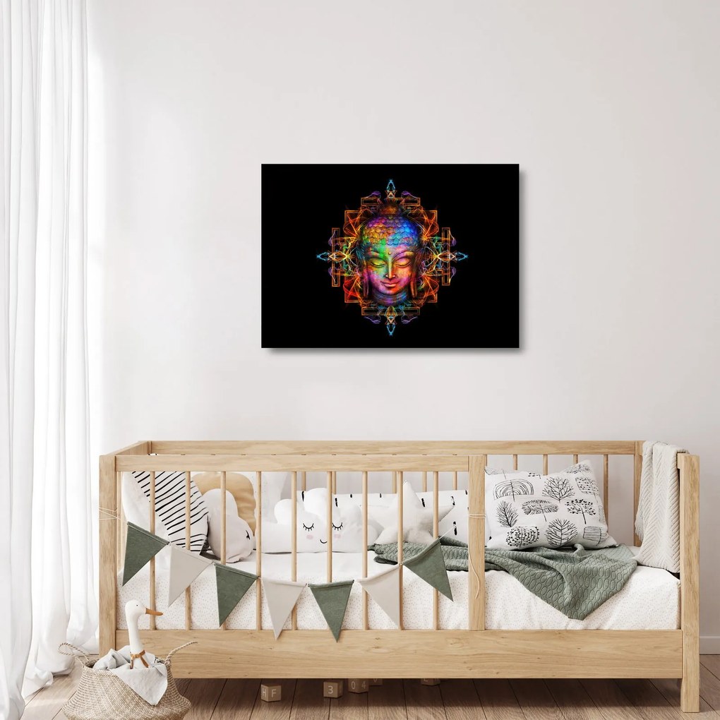 Sklenený obraz - Busta Budhu v neónových farbách (70x50 cm)