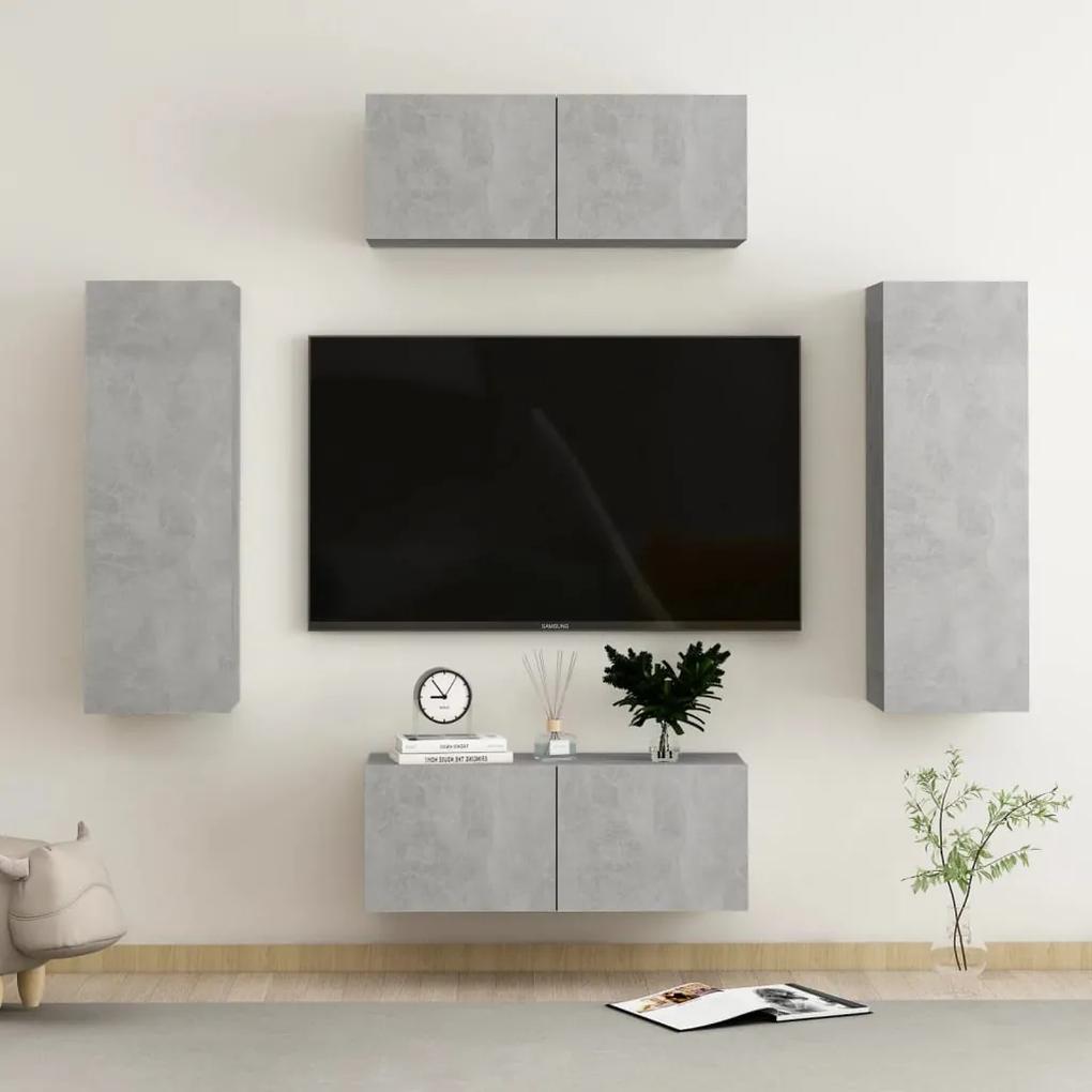 4-dielna súprava TV skriniek betónovo-sivá drevotrieska