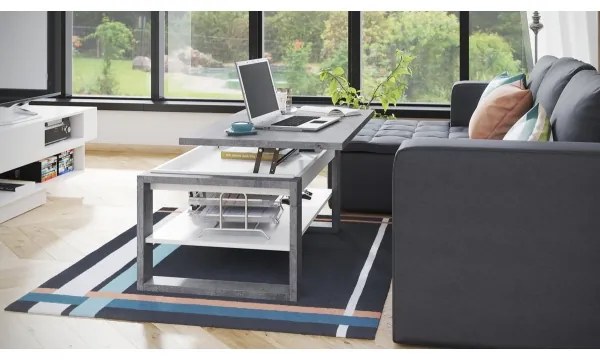 Konferenčný stôl so zdvíhacou doskou a policou NEA šedý betón/biela