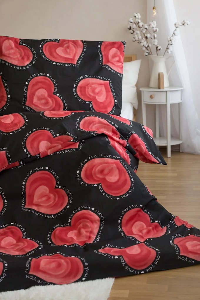 Polybavlnené obliečky na 2 postele VALENTINE, čierne Rozmer obliečky: 2 ks 70 x 90 cm | 2 ks 140 x 200 cm