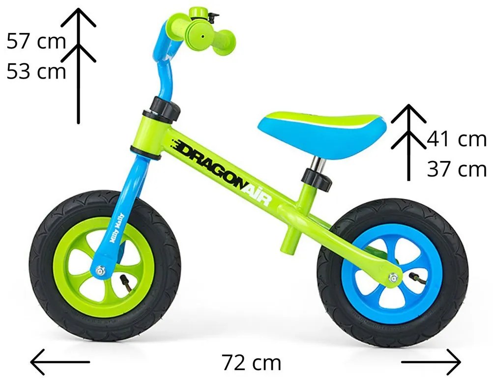 Detské odrážadlo kolo Milly Mally Dragon Air green