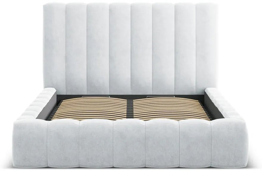 Svetlosivá čalúnená dvojlôžková posteľ s úložným priestorom a roštom 160x200 cm Kelp – Micadoni Home