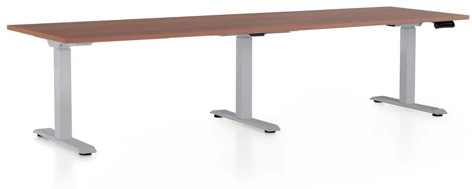 Výškovo nastaviteľný stôl OfficeTech Long, 260 x 80 cm, sivá podnož, orech