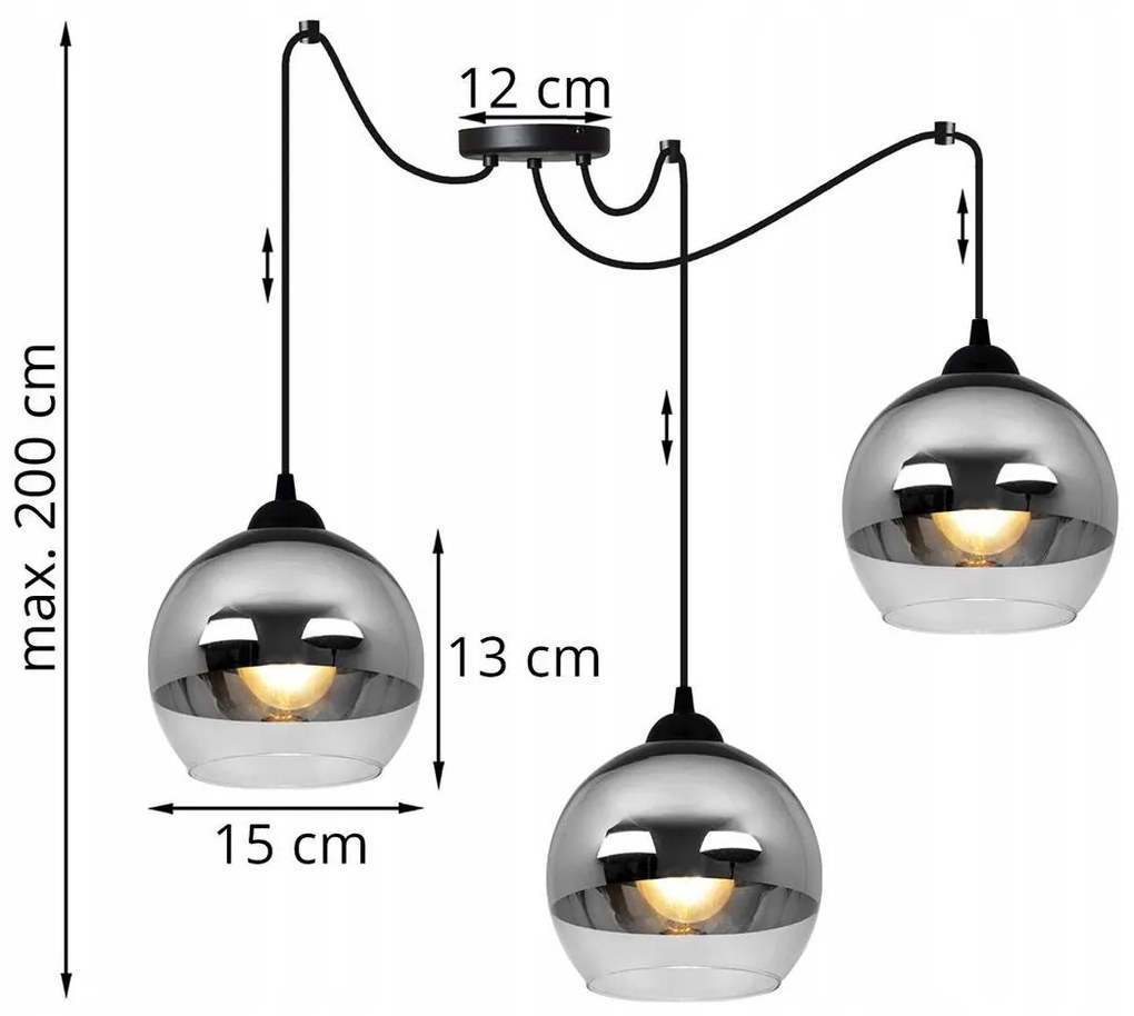 Závesné svietidlo Bergen Spider, 3x chrómové/transparentné sklenené tienidlo (fi 15cm)