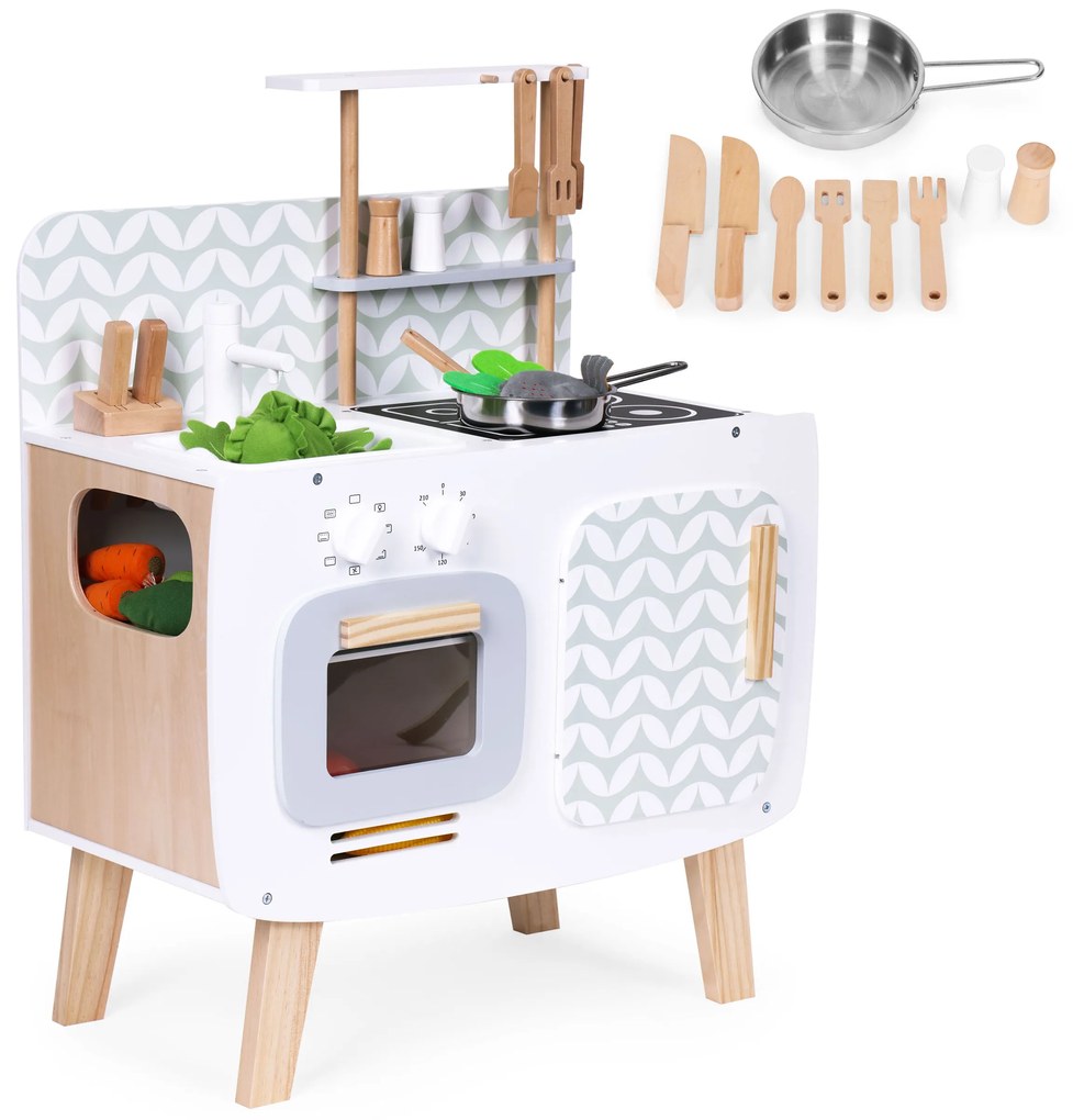 Drevená kuchynka, retro rúra, horáky, drez, kuchynské doplnky, ECOTOYS
